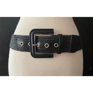 NINE WEST Wide Black Stretch Raffia Waist Belt sz M/L
